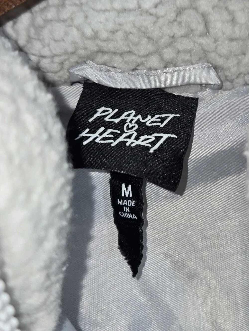Planet Heart Gray Cropped Full Zip Juniors Sherpa Puffer Jacket Sz M